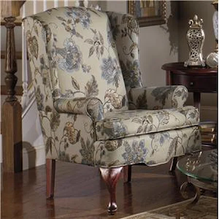 Upholstered Wing Chair with Queen Anne Wood Legs